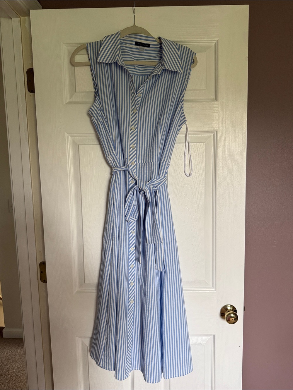 Tommy Hilfiger Sleeveless Blue & White Striped Shirt Dress size 14